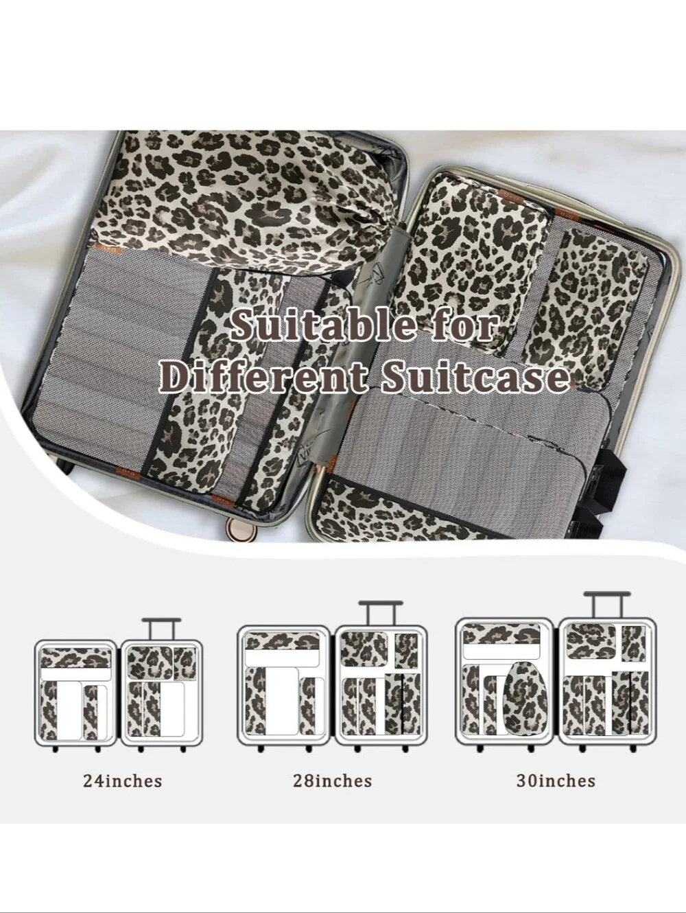 Leopard Print Travel Packing Cube Set - Beige